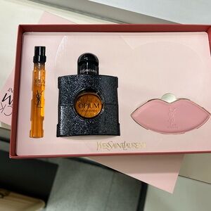 YSL Black Opium Gift Set, Full Size, Travel Size, Lip Shaped Mirror